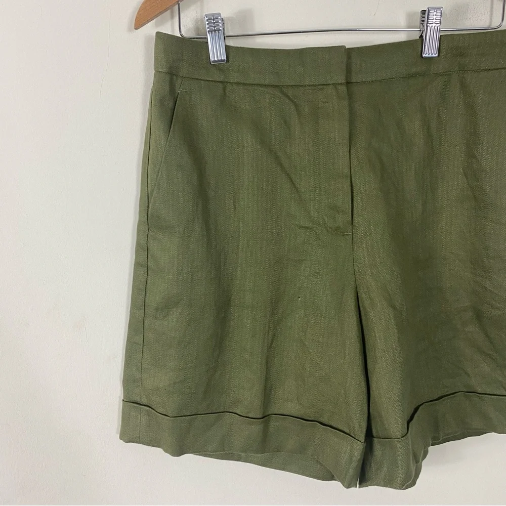 J. CREW Cuffed Linen Bermuda Shorts Olive Green - 4